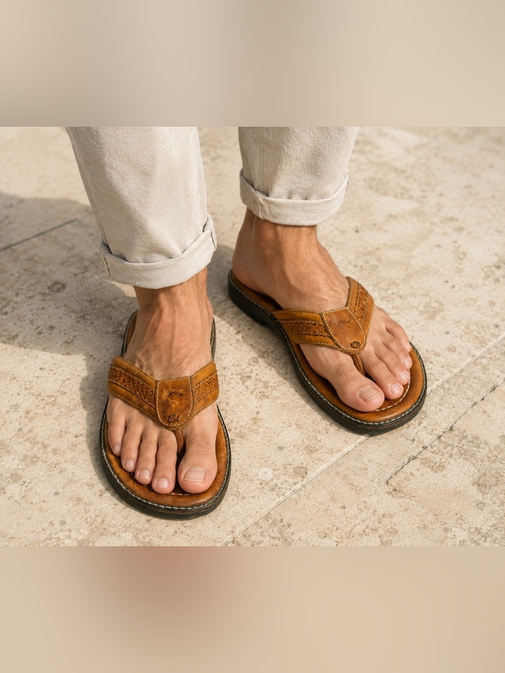 Tommy Bahama Anchors Away Leather Thong Sandals in Brown, Size 9D